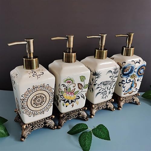 Miniatura 7 de Dispensadores de jabón de cerámica agrietada personalizada de 11.5 fl oz, dispensador de jabón retro grande loción subbotella, base de resina,