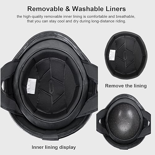 Miniatura 7 de LNCHAO Casco de motocicleta estilo alemán M35 hecho a mano de cuero retro 12 vintage casco de media cara para adultos, hombres y mujeres, aprobado