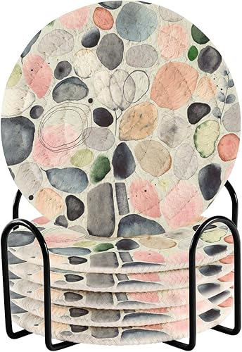 Miniatura 1 de Abstract Stones Coasters Set with Holder 6 Pack Coasters for Drinks Absorbent Absorbant Coasters Posavasos para Mesa