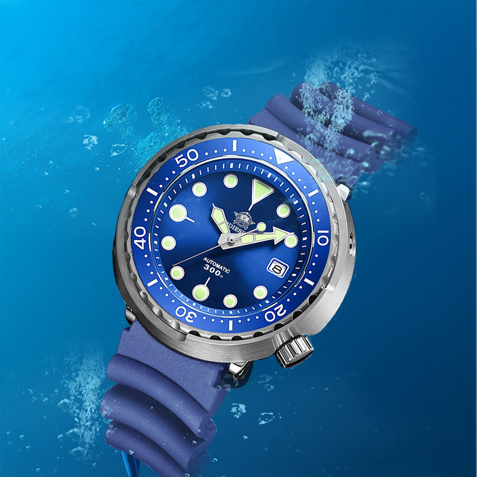 ADDIESDIVE Montre de plongée automatique pour homme NH35 étanche à 300 m de diamètre avec miroir en cristal saphir et cadran suisse lumineux de 47,5 mm, bleu, Montre de plongée, plongeur, mécanique