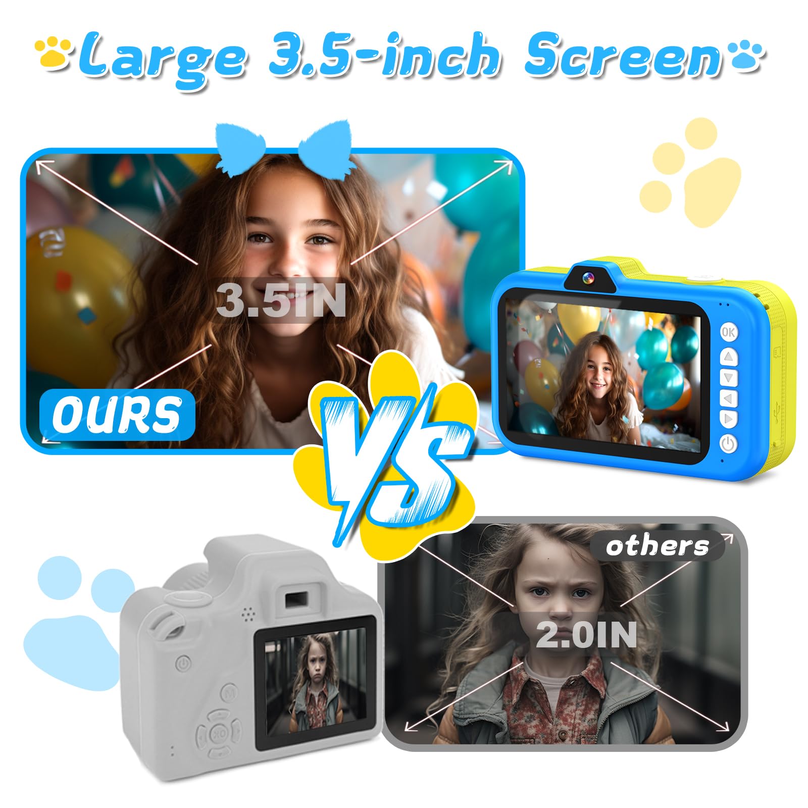 Macchina Fotografica Bambini con 360° Obiettivo Zoom Rotante | 3,5" Ampio Display | 1080P HD Fotocamera Digitali Bambini con Selfies | Flash | Scheda da 32G | Regalo Bambina Bambino 3-12 Anni