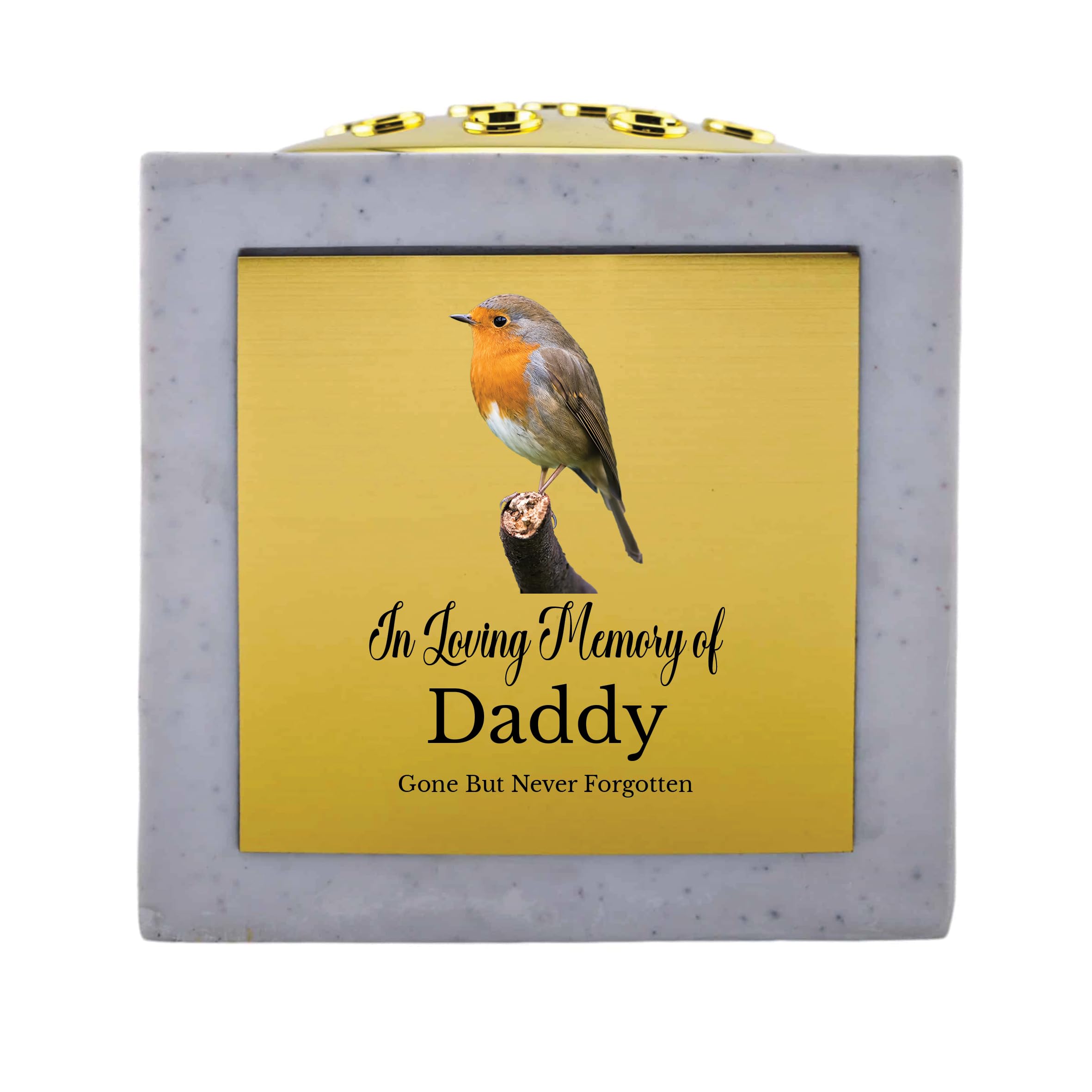 1Stclassgifts White In Loving Memory Of Memorial Rose Bowl Grave Marker Flower Pot Vase With Robin Design Mum Dad Grandad & Lots More /Gold (Uv Printed) (Daddy)