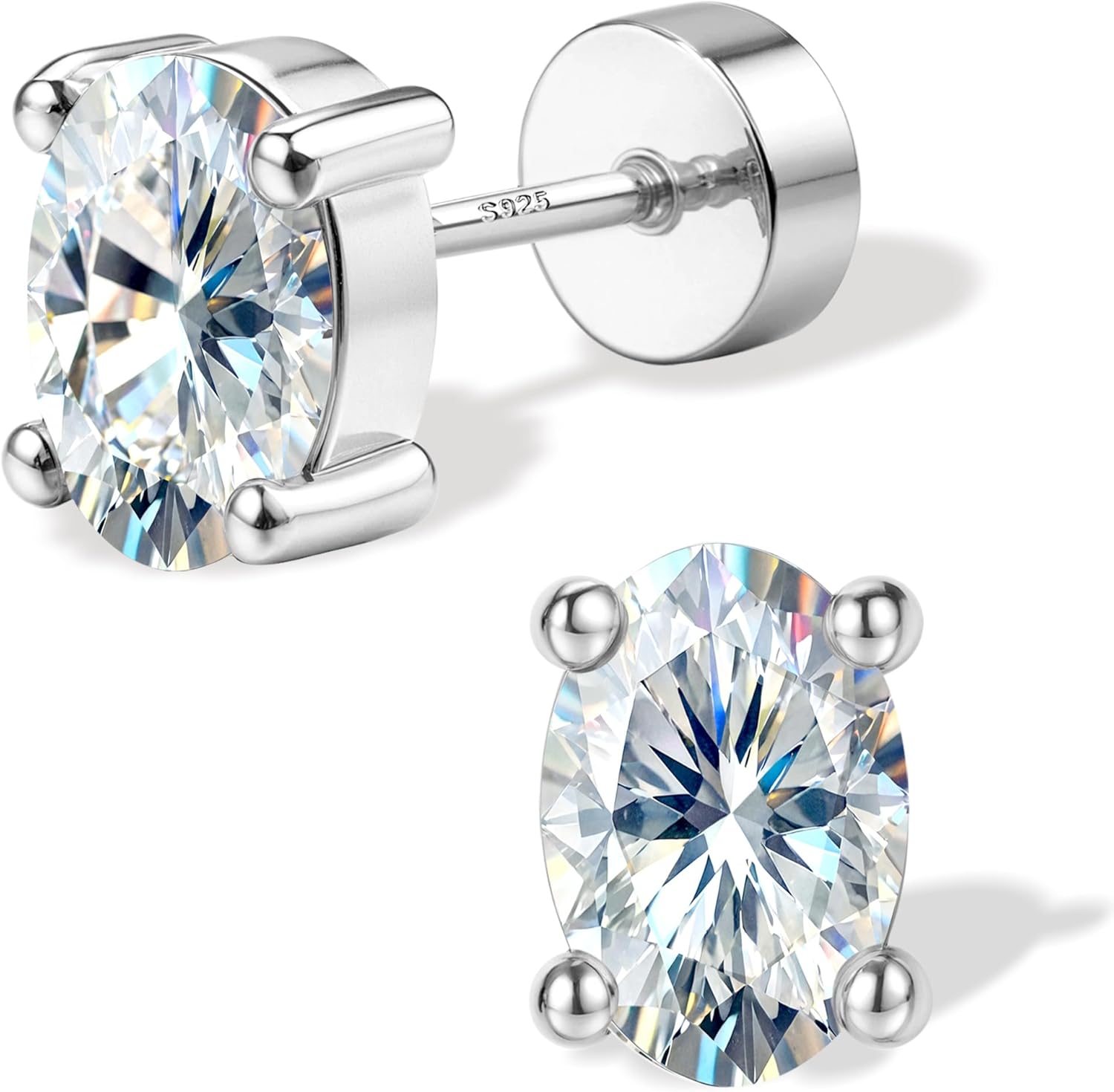 GEMQUEEN Moissanite Earrings Studs Flat Back Earrings Hypoallergenic - 14K Gold Plated Sterling Silver Earring for Women Men Small Dainty Cartilage Helix Piercing Jewelry D Color VVS1