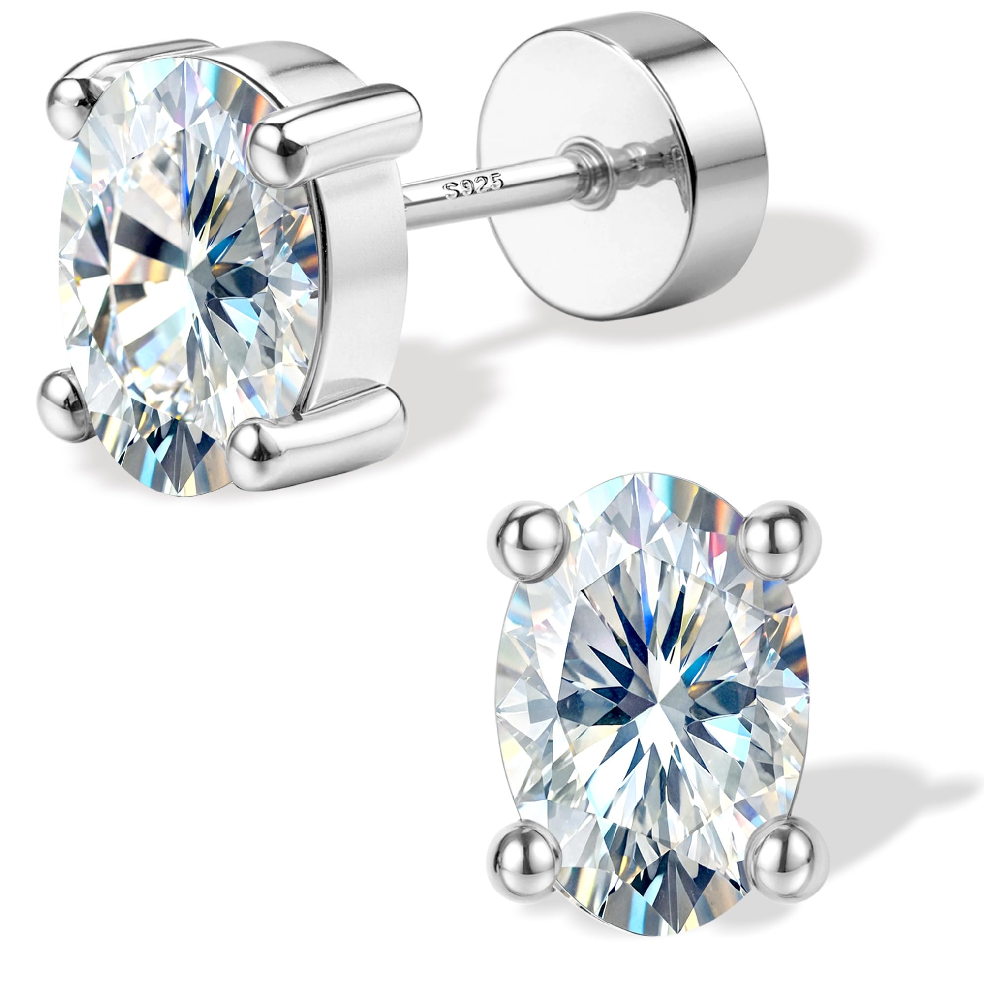 GEMQUEEN Moissanite Earrings Studs Flat Back Earrings Hypoallergenic - 14K Gold Plated Sterling Silver Earring for Women Men Small Dainty Cartilage