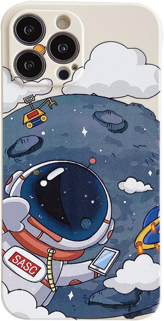 Yonds Queen for iPhone XR Cute Case, Cool Cartoon Astronaut Planet Moon Space Design Stylish Soft TPU Bumper Shockproof Anti-Slip Protector Fashion Case (iPhone XR, White Moon)