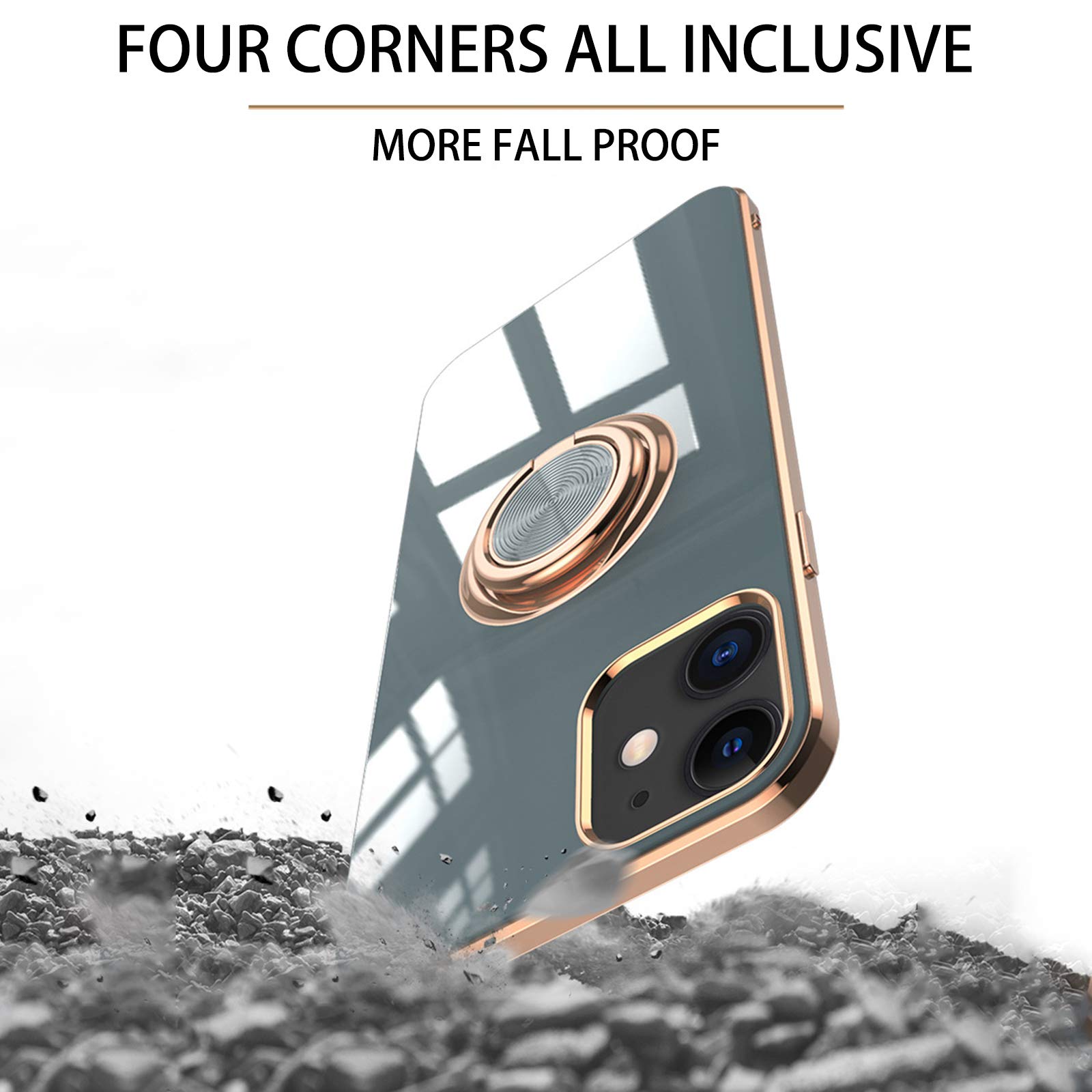Jacyren Custodia Per IPhone 11 Con Anello Metallico 360° E Supporto Magnetico - Silicone TPU Anti-impronta, Blu