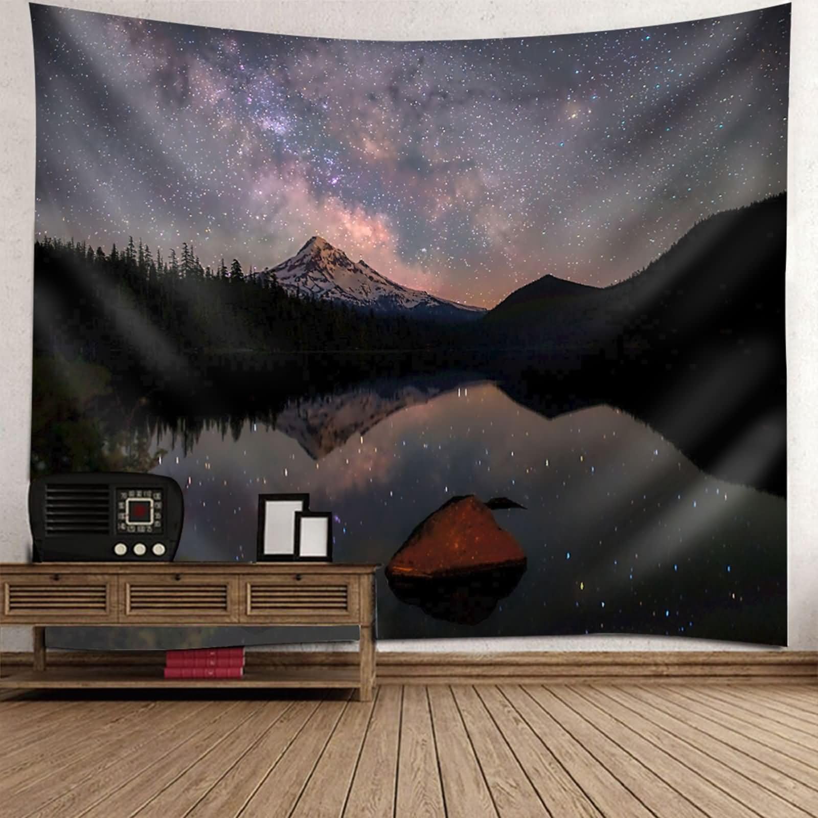 Gwieździste niebo, jezioro i góry, 350 W x 256 cm (dł. x szer. x wys.), kolor czarny