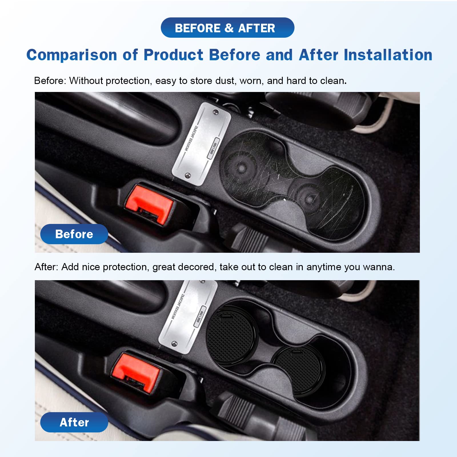 BIXUAN Compatibile con Fiat 500 2016-2020 Abarth 595 2017-2021 Tappetini Antiscivolo per Console Centrale Bracciolo Tappetini in Gomma Supporto per Bevande Cuciture Antiscivolo, 12 pezzi, nero