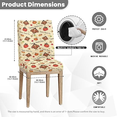 Miniatura 8 de Rnyleeg Thanksgiving Chair Covers for Living Room No Arms Turkey Pumpkin Stretch Dining Chair Covers Set of 6 Soft Washable Kitchen Chair Protector