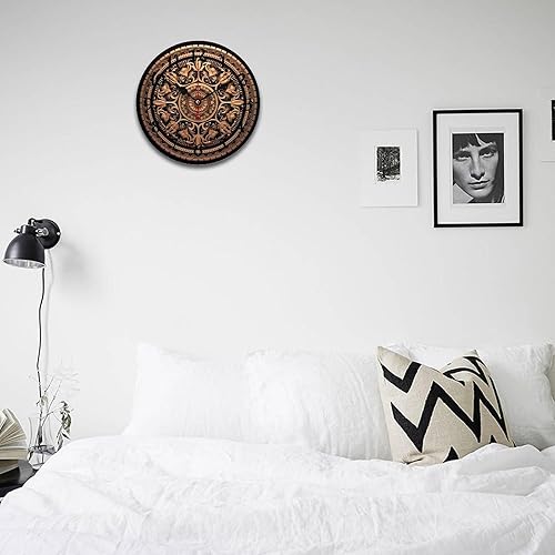 Miniatura 4 de Reloj colgante de madera con diseño de medallón marrón y negro, clásico, bohemio, mandala, elegante, funciona con pilas, silencioso, silencioso,