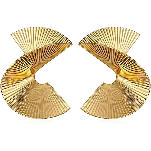 Big Gold Geometric Earrings Exaggerated Statement Earrings Punk Stylish Sectored Twisted Earring Jewelry for Women and Girls
