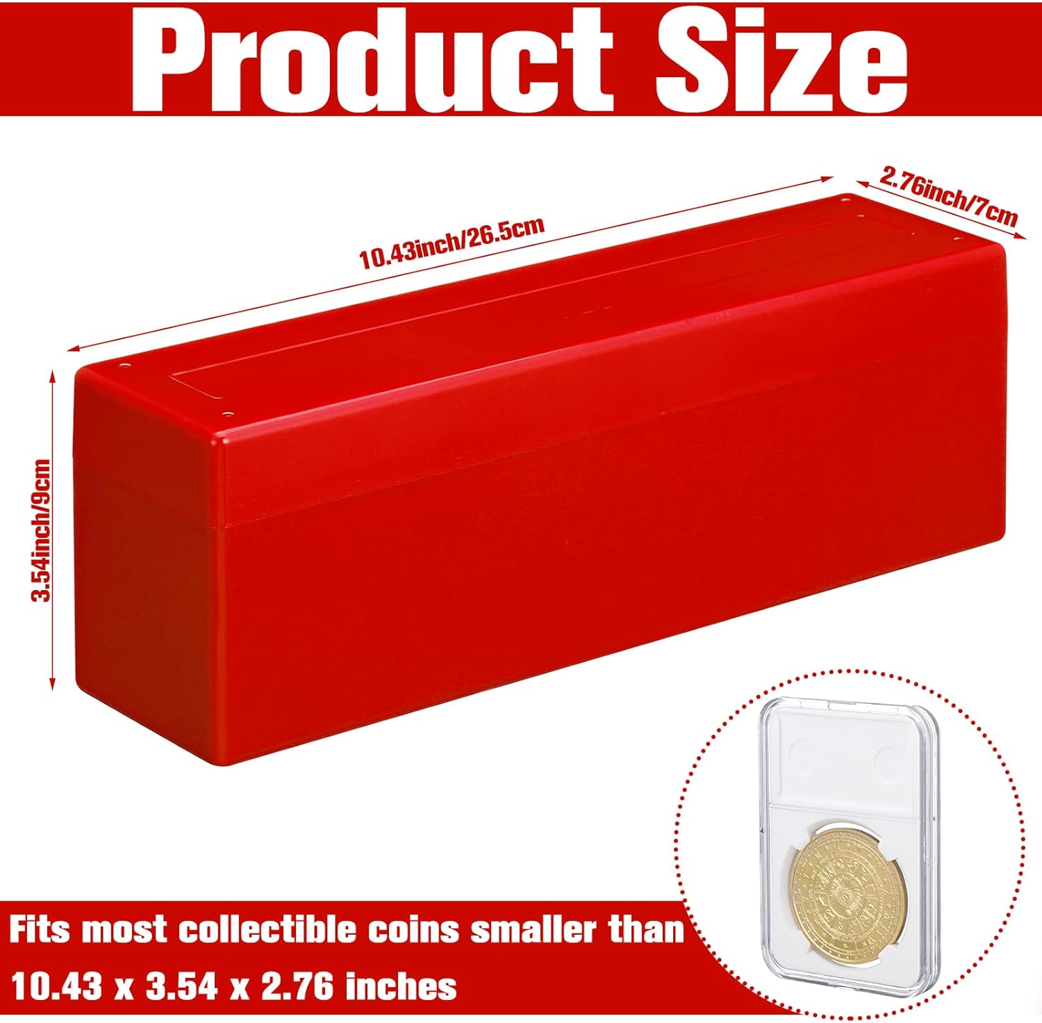 Wenqik 6 Pcs Plastic Slab Coin Storage Box, Multi-grid Coin Tray Organizing Bin with Lid, Includes 20 Slab Coins Holders, for Collectibles Cards Small Parts Collectors Office & Bank Suppliess(Red)