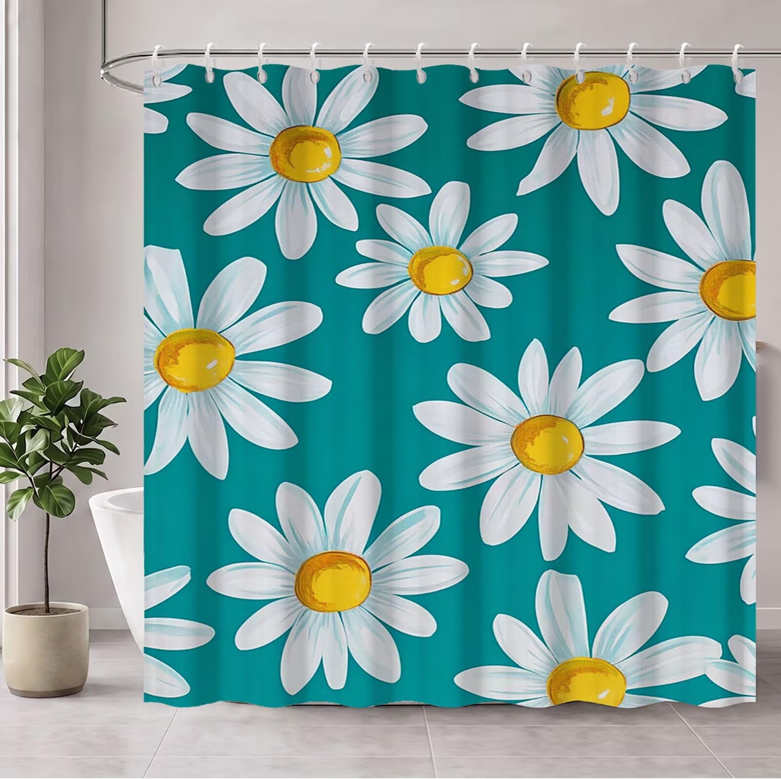Rideau Douche Fleur Rideau de Douche Anti Moisissure Imperméable Tissu Polyester Shower Curtain avec Ourlet Inférieur Lesté, 12 Crochets Lavable Shower Curtain pour Décor 240 x 180 cm Turquoise 3Y#211