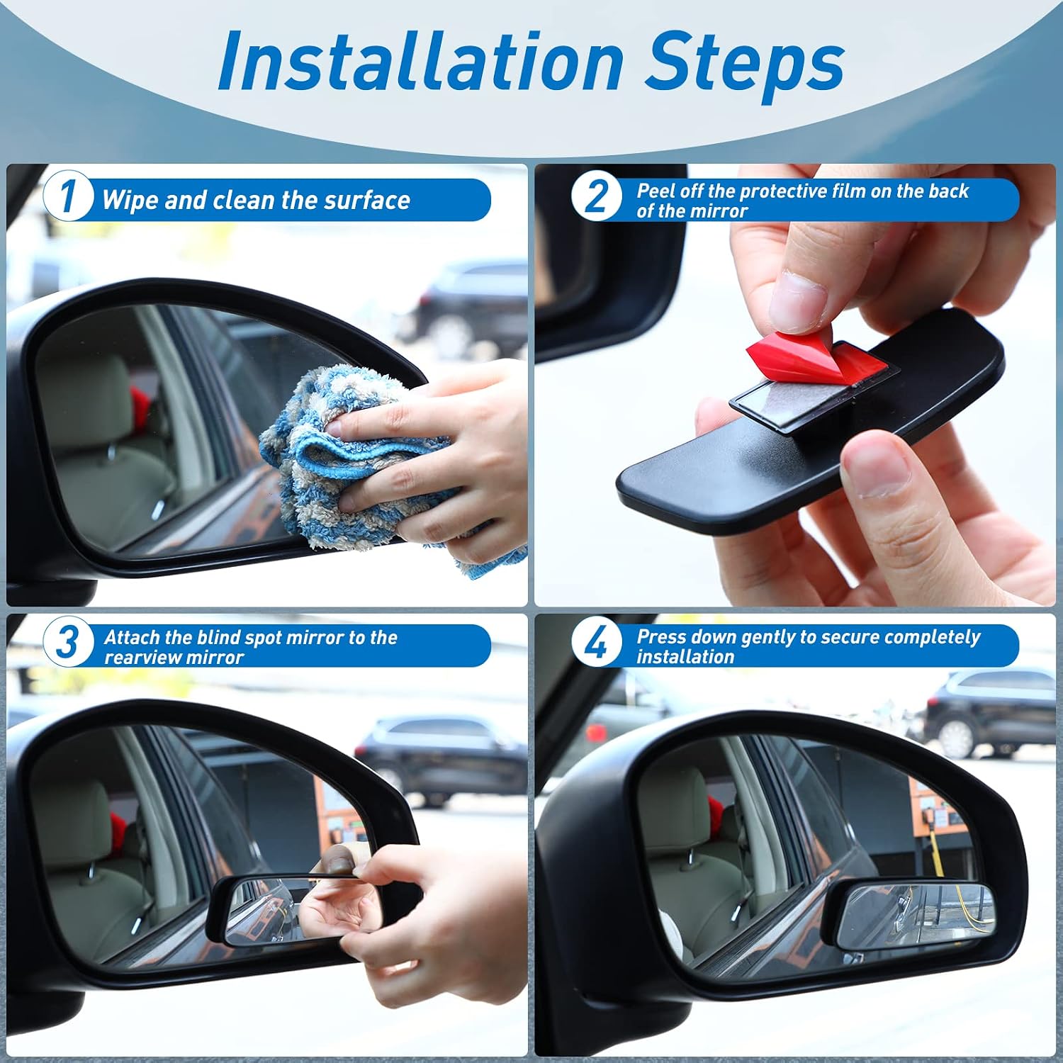 Tallew 4 Pieces Blind Spot Mirror for Car Convex Side Rear View Mirror Blindspot Automotive Rectangular Blindspot Rearview Accessories with Frame for Universal Cars SUV and Trucks