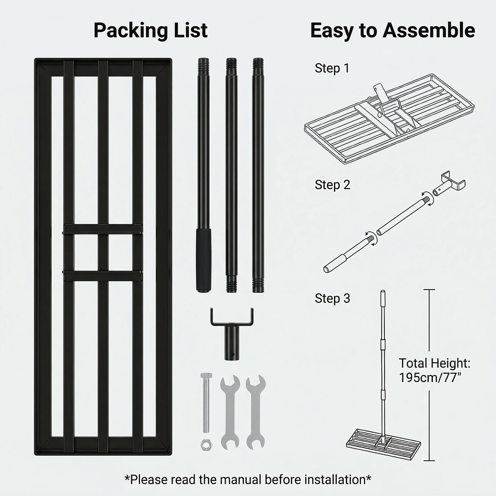 Lawn Levelling Rake, 76cm x 25cm Heavy Duty Metal Leveller with 200cm Ergonomic Long Handle, Gardening Tool for Smoothing and Leveling Uneven Lawn Surfaces Levleler — view 8