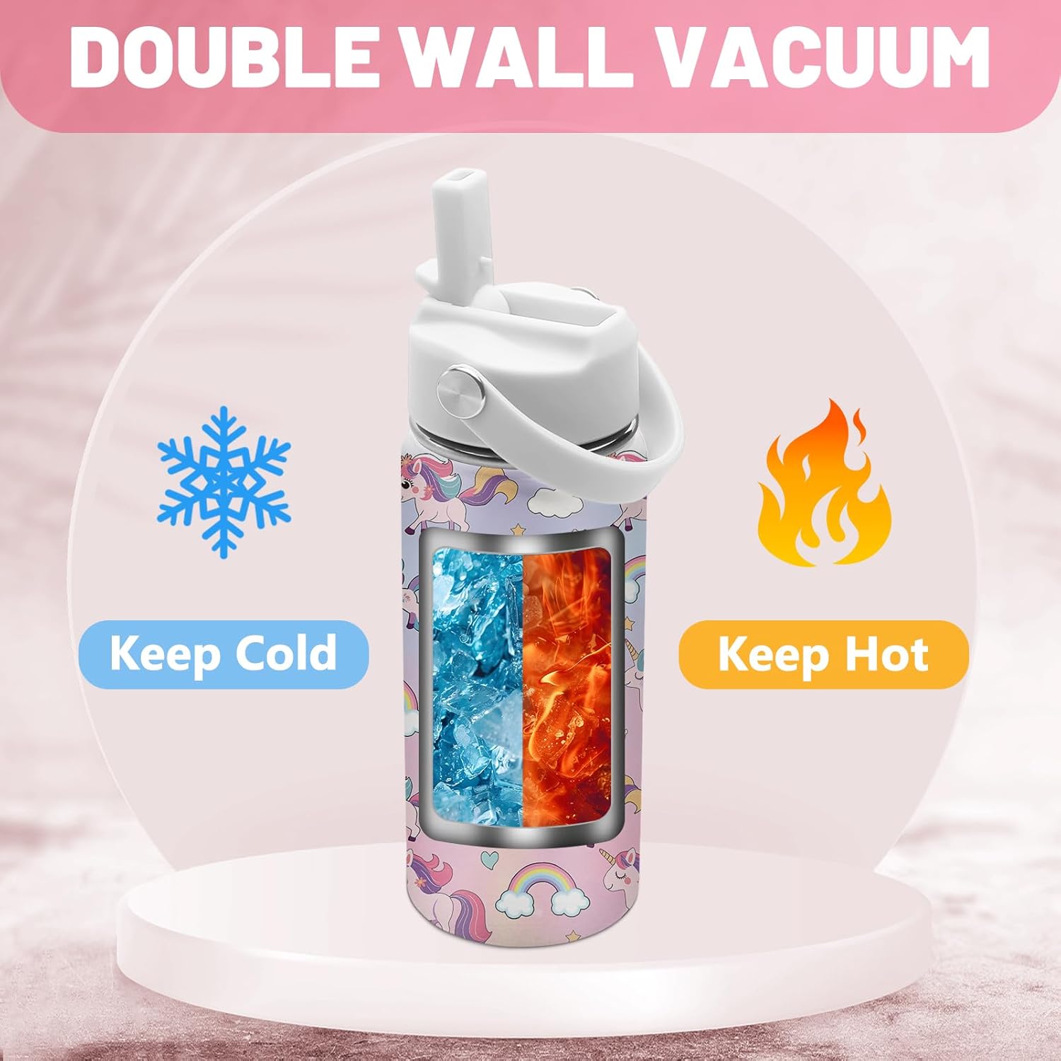 Unicorn Gifts for Girls, 16 oz Water Bottles with Straw Lid, Stainless Steel Insulated Tumbler, Cute Unicorn Cup Gifts for Birthday Christmas - Image 4