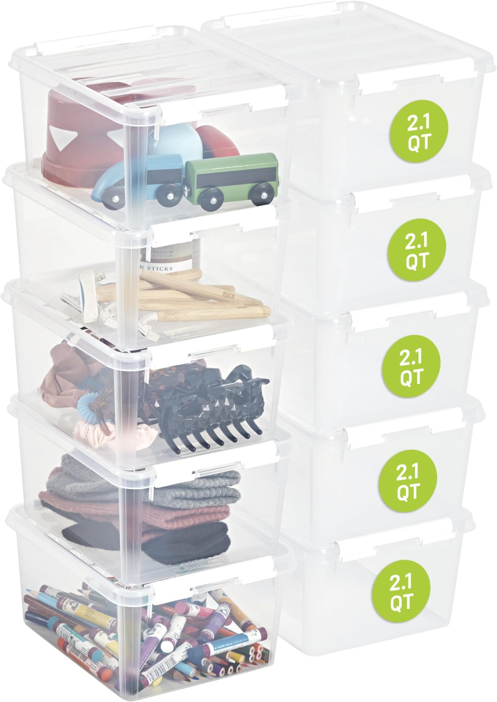 SmartStore 2L Small Plastic Storage Boxes with Lids - Set of 10 - Transparent - Stackable and Nestable - 10 Year Guarantee- Food Safe and BPA Free -White Clip Locked - L21 x W17 x H11 cm