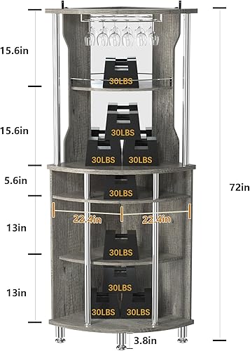 Miniatura 2 de QNICE Armario de almacenamiento de barra de esquina LED, gabinete de bar de vino de granja de 72 pulgadas con estante para vino, gabinete de barra