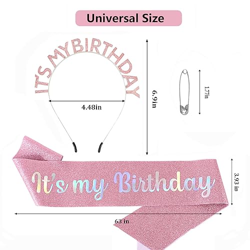 Miniatura 3 de Araluky Birthday Crowns for Women IT'S MY BIRTHDAY Headband & ITS MY BIRTHDAY Sash for Women Birthday Headband for Women Parties Favors Gift-Pink