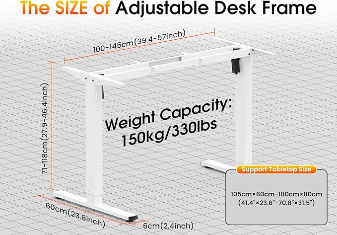Base de Escritorio Eléctrica de Pie Xyndyx, Ajustable, 330 lbs, Blanca miniatura 2