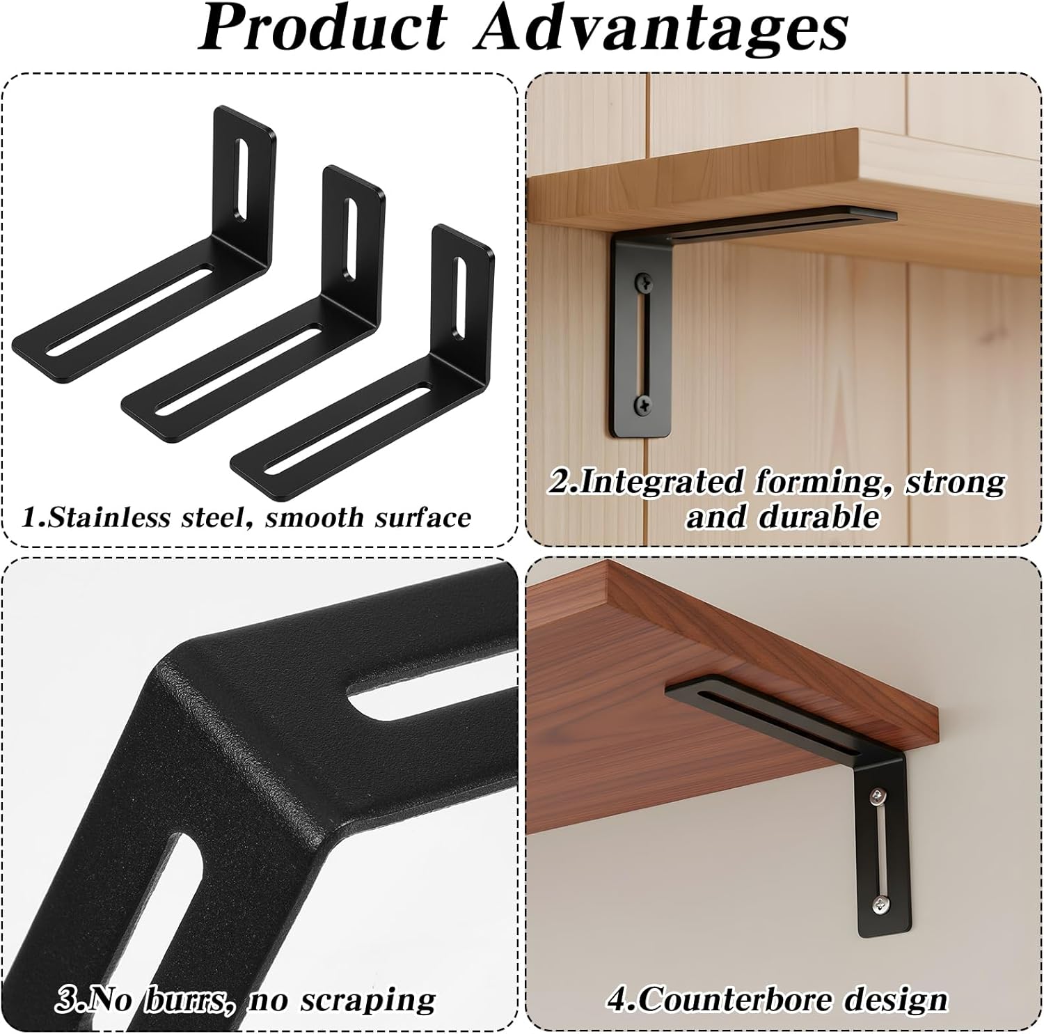 12PCS Adjustable Right Angle Brackets Sets 4” Adjustable 90 Degree Slotted L Brackets with 2 Slots Holes Heavy Duty Metal for PC Case Shelves Wood Furniture Cabinet Drawer, Max Load 30 LB