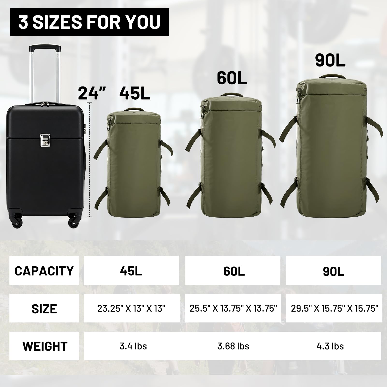 MIER Grande borsone sportivo da palestra con scomparto per scarpe, resistente e impermeabile, verde scuro, 90 l