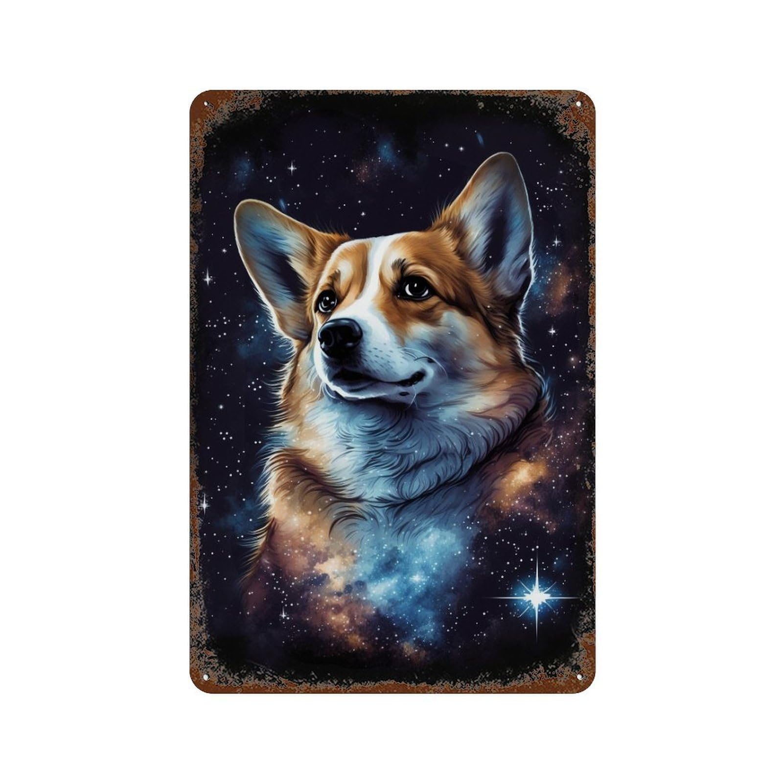 Corgi in Space T-Shirt Rustic Tin Plaque 11.8"x7.9", for Pub, Kitchen And Man Cave Decor, Vintage Wall Decor