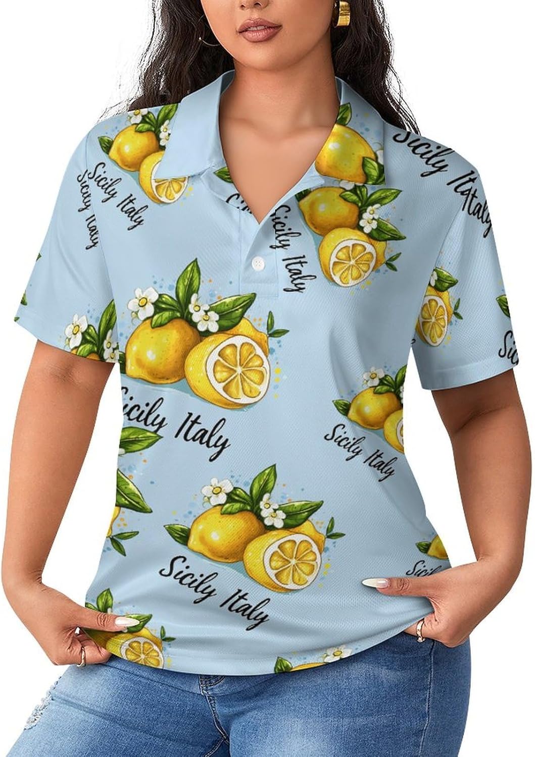Sicilians Italy Italian Lemons Womens Golf Polo Shirts Summer Short Sleeve Collared 3 Buttons T Shirt Activewear Tops