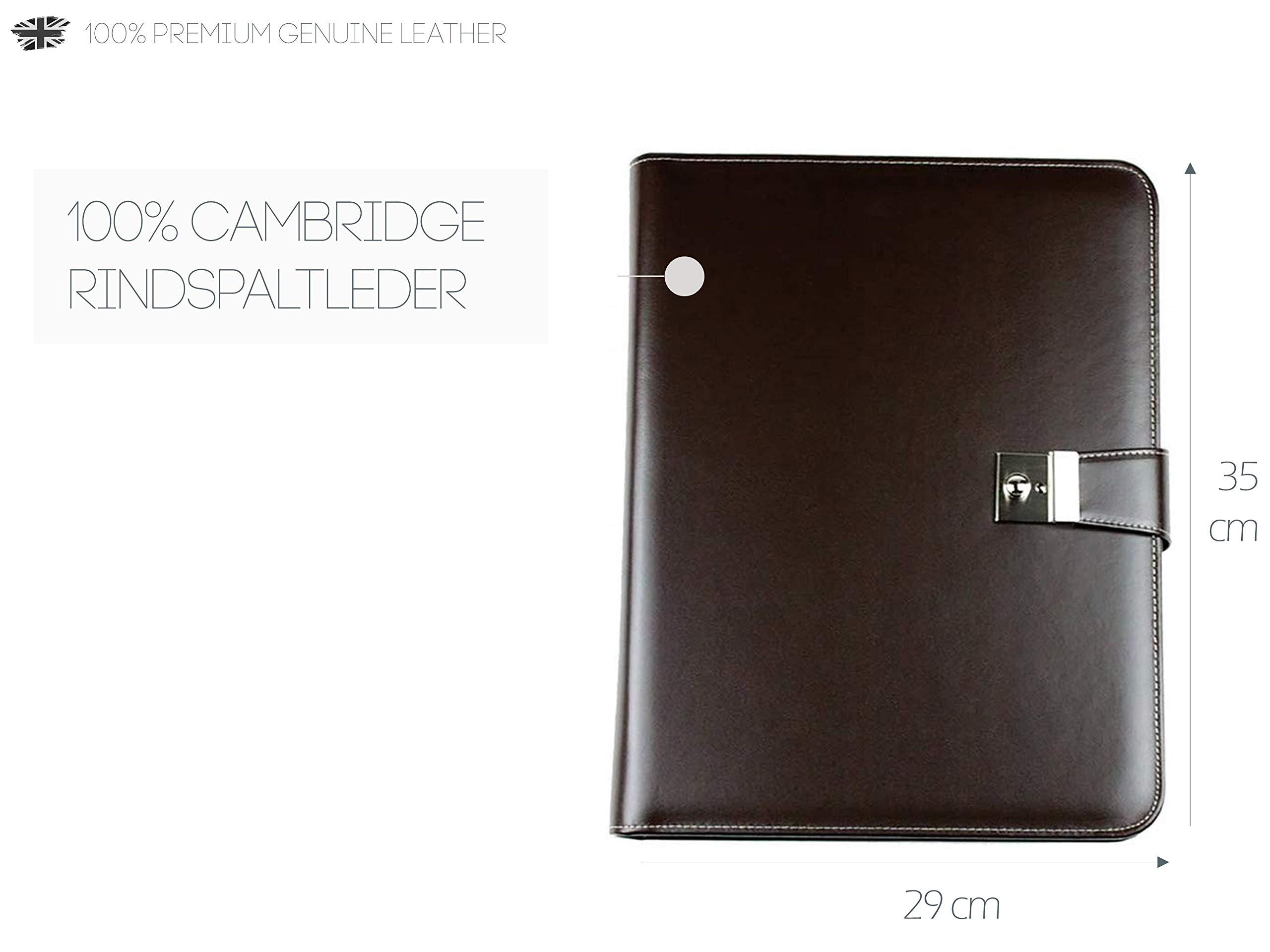 DELMON VARONE - Personalisierbare Dokumentenmappe DIN A4 mit Schloss & Schlüssel inkl. 10 Klarsichthüllen, Cambridge Top Grain Leder braun, Ringbuch Ordner Sammelmappe mit Verzeichnis für Zeugnis