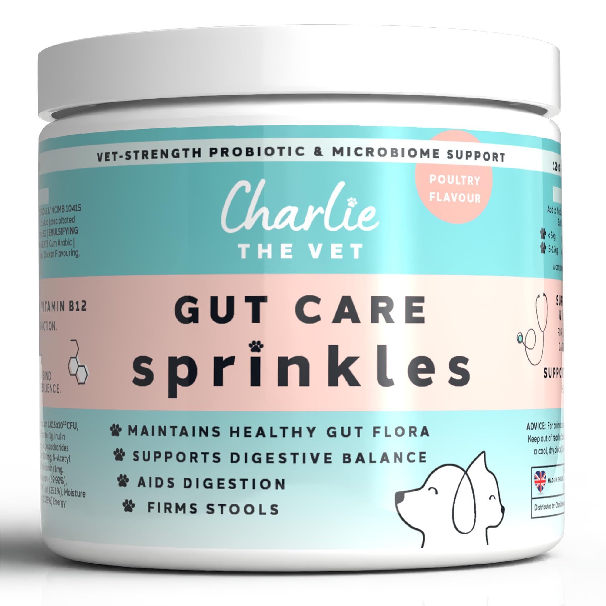 Gut Care Probiotic Supplement for Dogs & Cats, Digestive Support with Prebiotics & Postbiotics (240 grams)