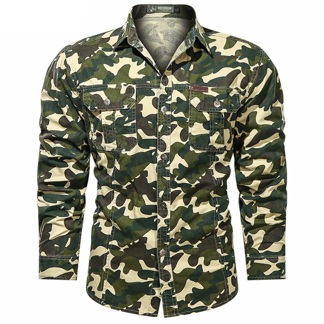 Bqxxdeo Chemises De Combat Camouflage À Manches Longues pour Hommes Chemise en Coton Militaire
