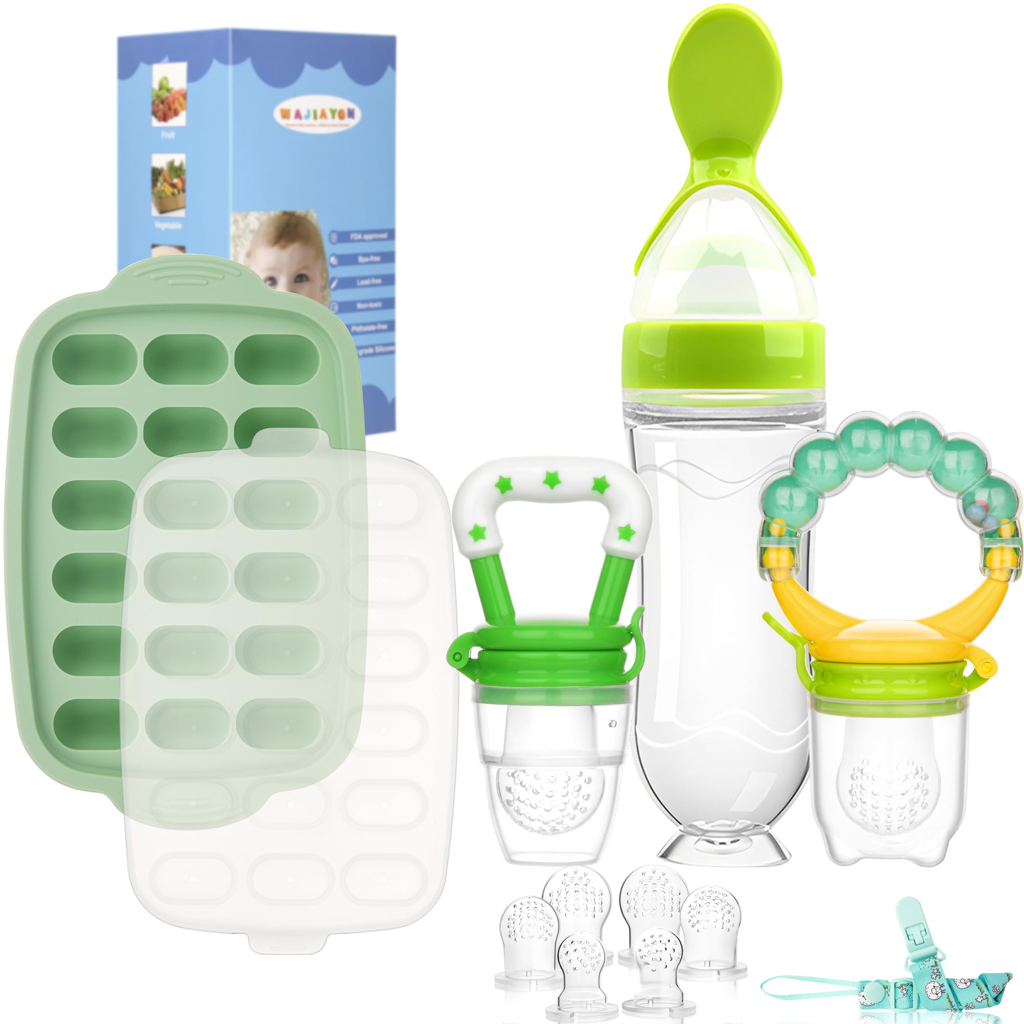 Baby Fruit Feeder & Baby Breastmilk Popsicle Molds-WAJIAYON Silicone Baby Food Freezer Tray Storage Containers, Baby Food Pacifier Feeder and Teether