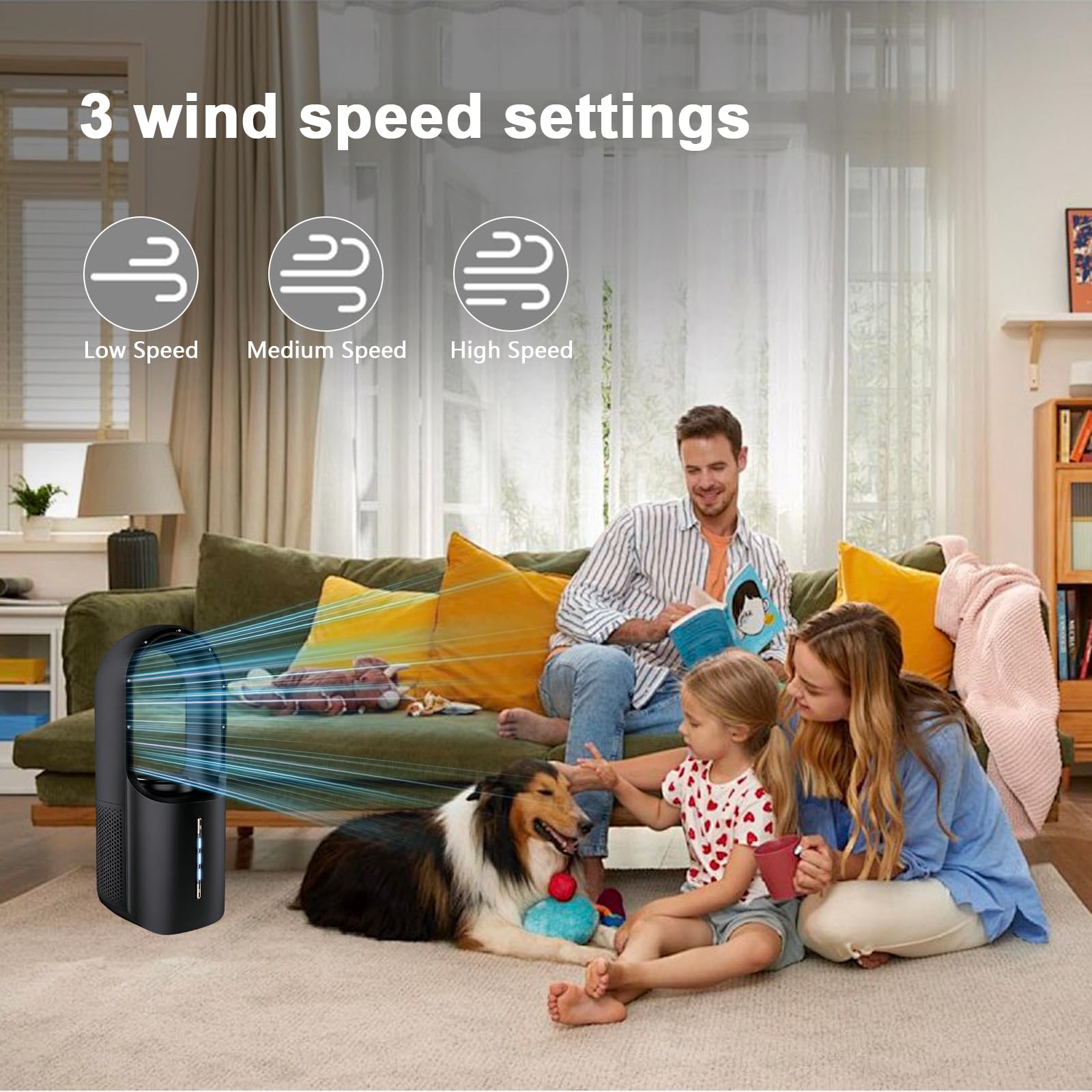 Rotorloser Turmventilator Leise mit Luftreiniger, 3 Geschwindigkeitsstufen, Touch, Aroma-Diffuser, Bladeless Fan für Zuhause