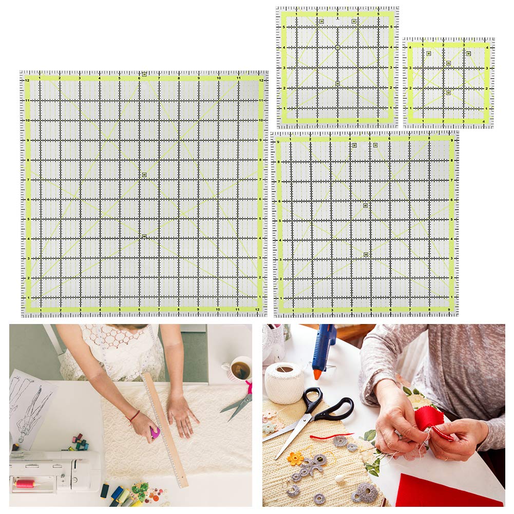 4Pcs Quilting Ruler Set, Acrylic Sewing Rulers with Double Color Grid, Cut Precision Patchwork Ruler for Quilting Garment Tailoring and Crafting