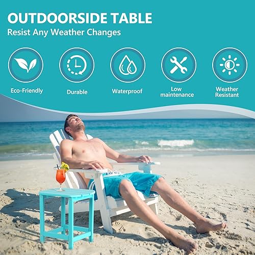 Miniatura 6 de Plawdlik Hdpe - Mesa auxiliar Adirondack para exteriores, con textura de madera, juego para patio, jardín, porche, piscina, patio compuesto, patio