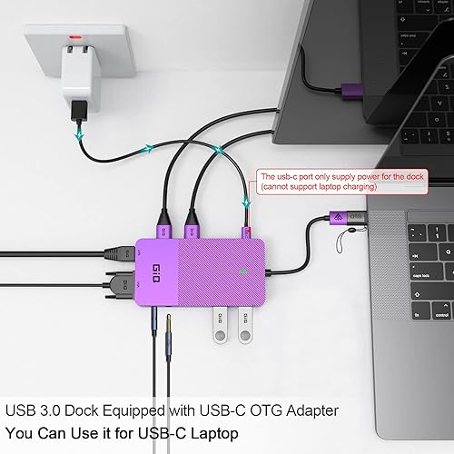 Miniatura 6 de Estación de acoplamiento USB GIQ USB C HUB USB 3.0 a HDMI dual Adaptador VGA de triple pantalla USB C Estación de acoplamiento para portátil Monitor