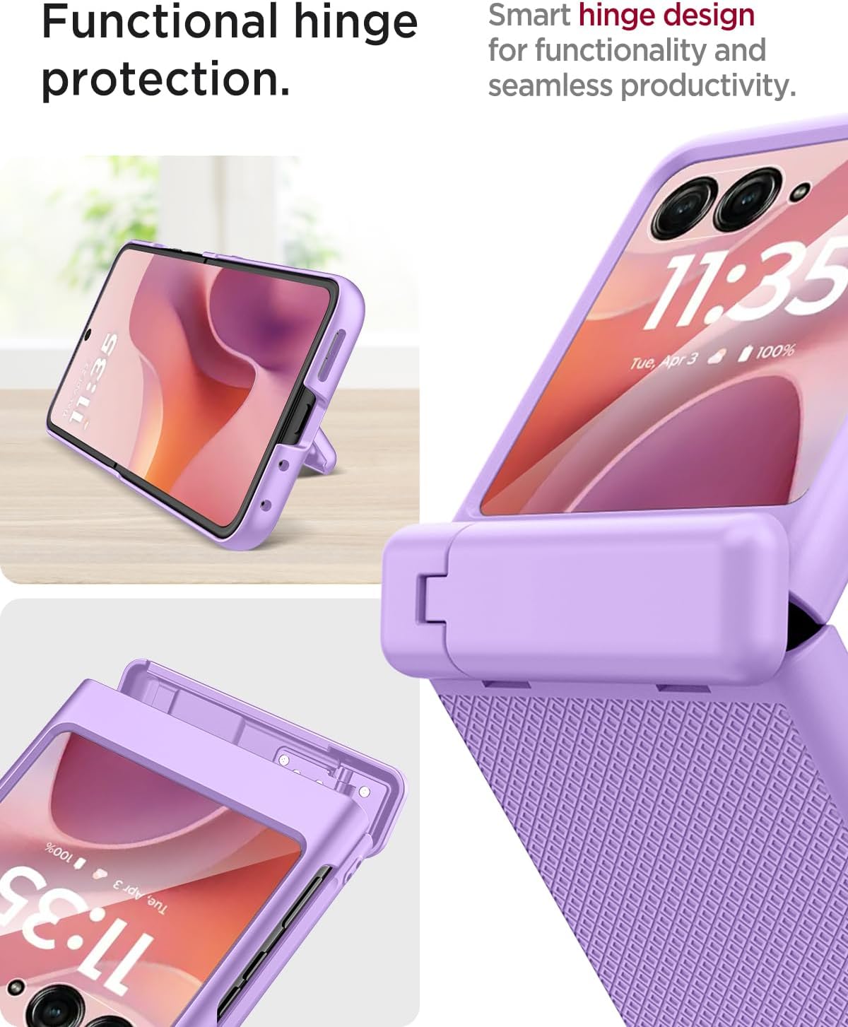 Miimall for Motorola Razr 2025 Case with Hinge Protection,Moto Razr 2025 Case [with Kickstand][Screen and Camera Protection][Military Grade Shockproof] Drop-Proof Slim Hard Grip Cover for Women,Purple