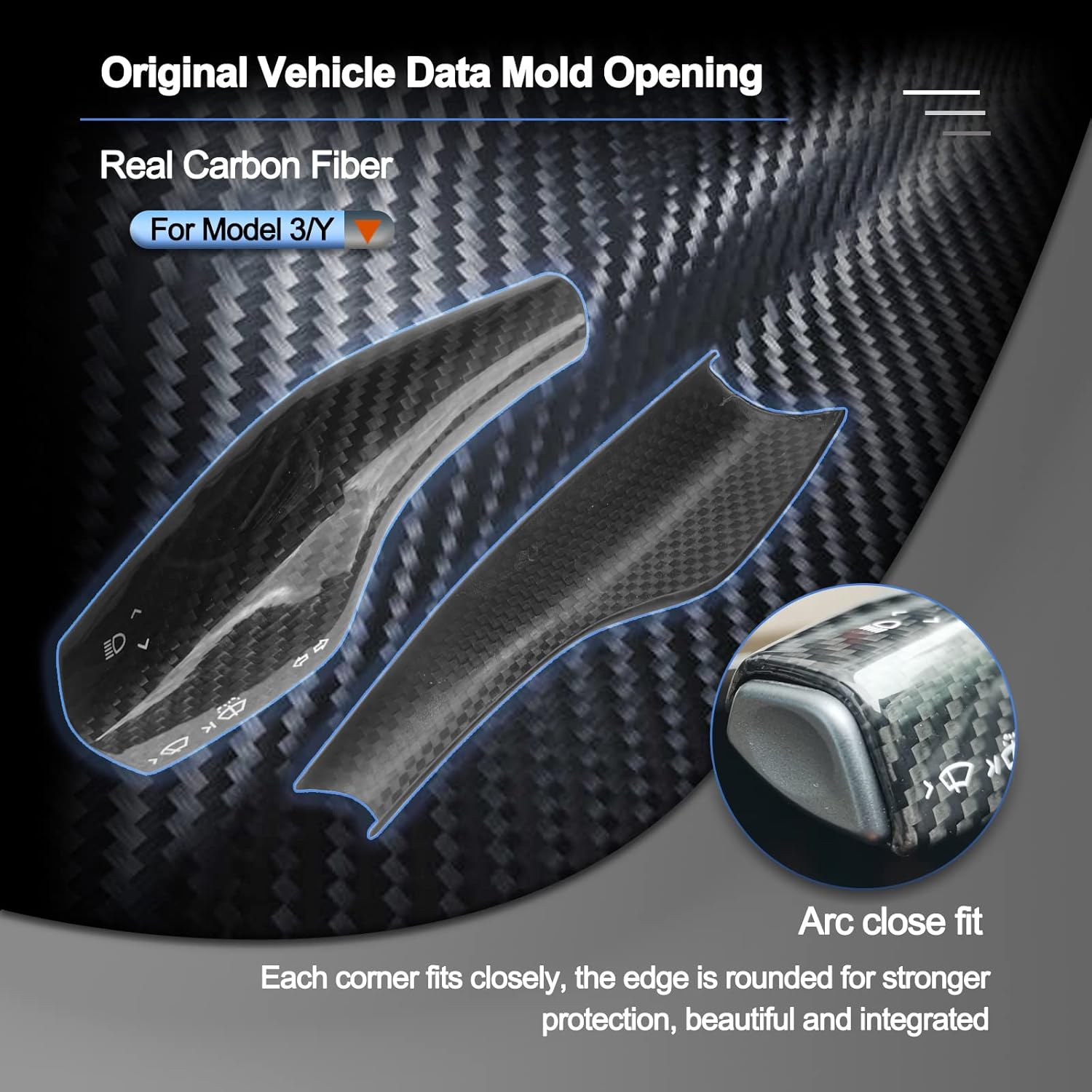 Carbar Column Gear Shift Cover for Tesla Model Y Model 3 Real Carbon Fiber Steering Wheel Lever Cover Model 3 Gear Lever Decoration Accessories (2Pcs Glossy Carbon Fiber)