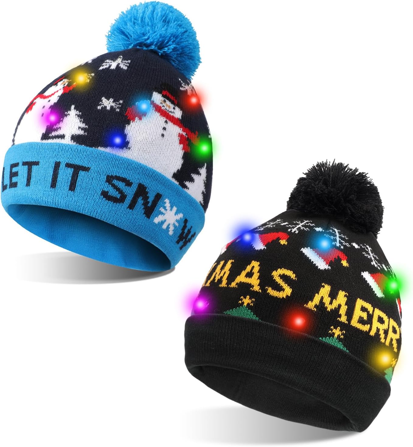 TAGVO LED Light Up Hat Beanie Knit Cap, Colorful LED Xmas Christmas Beanie