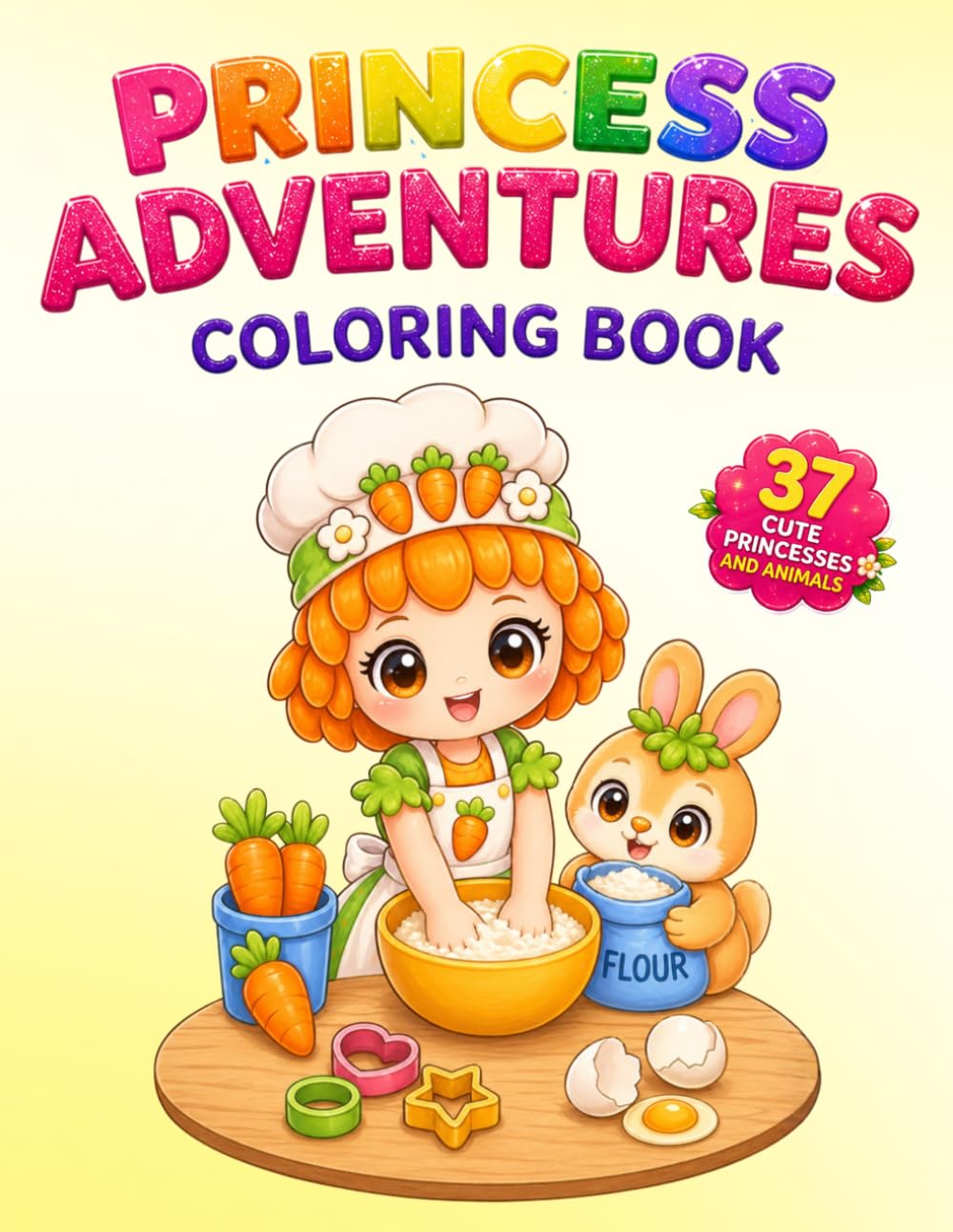 Princess Adventures Coloring Book: 37 Cute Princesses and Animal Friends | Kawaii Coloring Book for Kids Ages 4-8