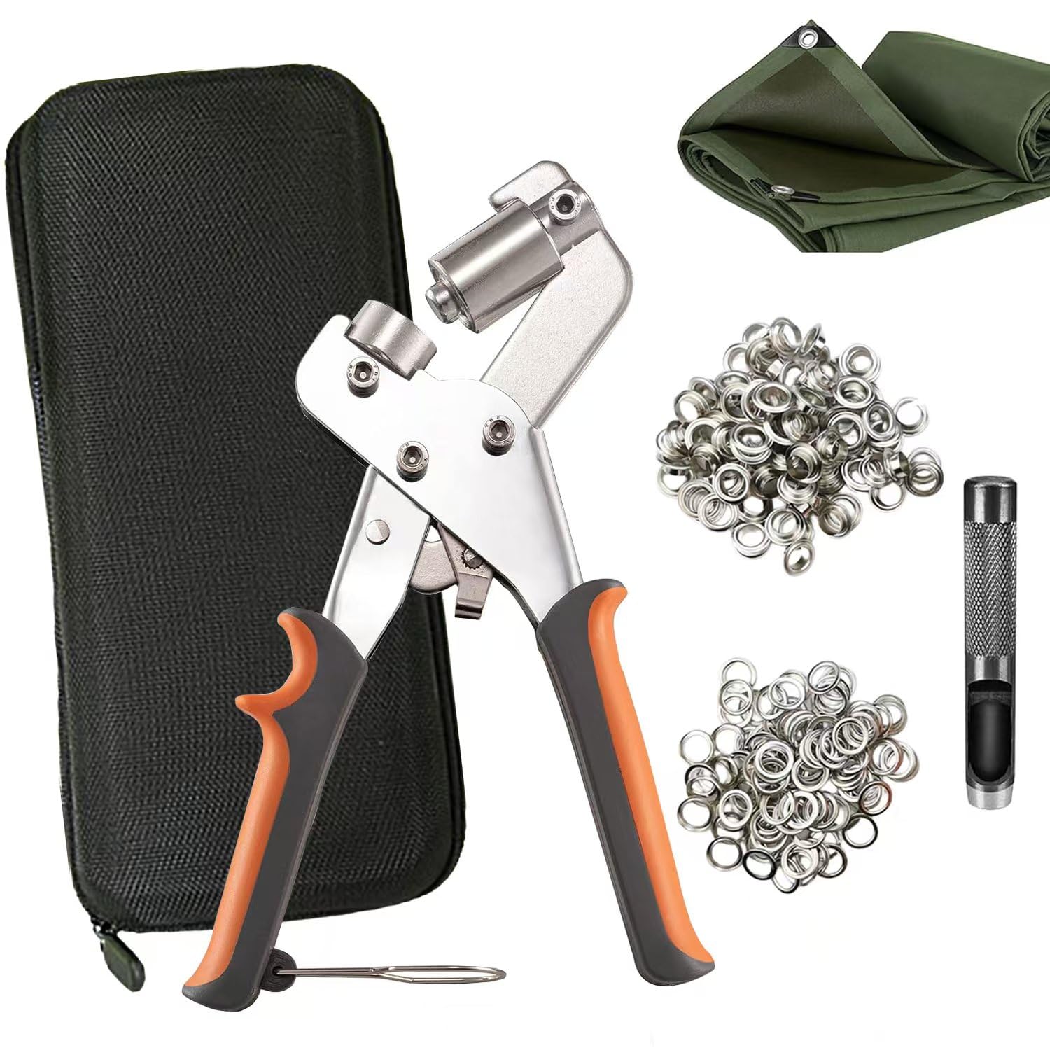 Kit de herramientas de ojales – Juego de perforadores de ojales que incluye 500 ojales de 3/8 pulgadas para telas, lienzos, lonas y más – Kit de alicates de perforación de ojales y ojales – Ideal para