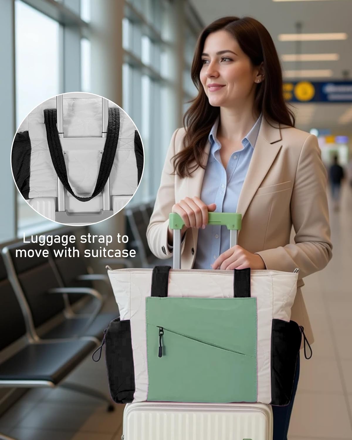 HUGOOME Work Tote Bag for Women, Large Puffer Work Tote Laptop Bag, Lightweight Travel Tote Bag with Zipper Gifts for Women Army Green - Image 6