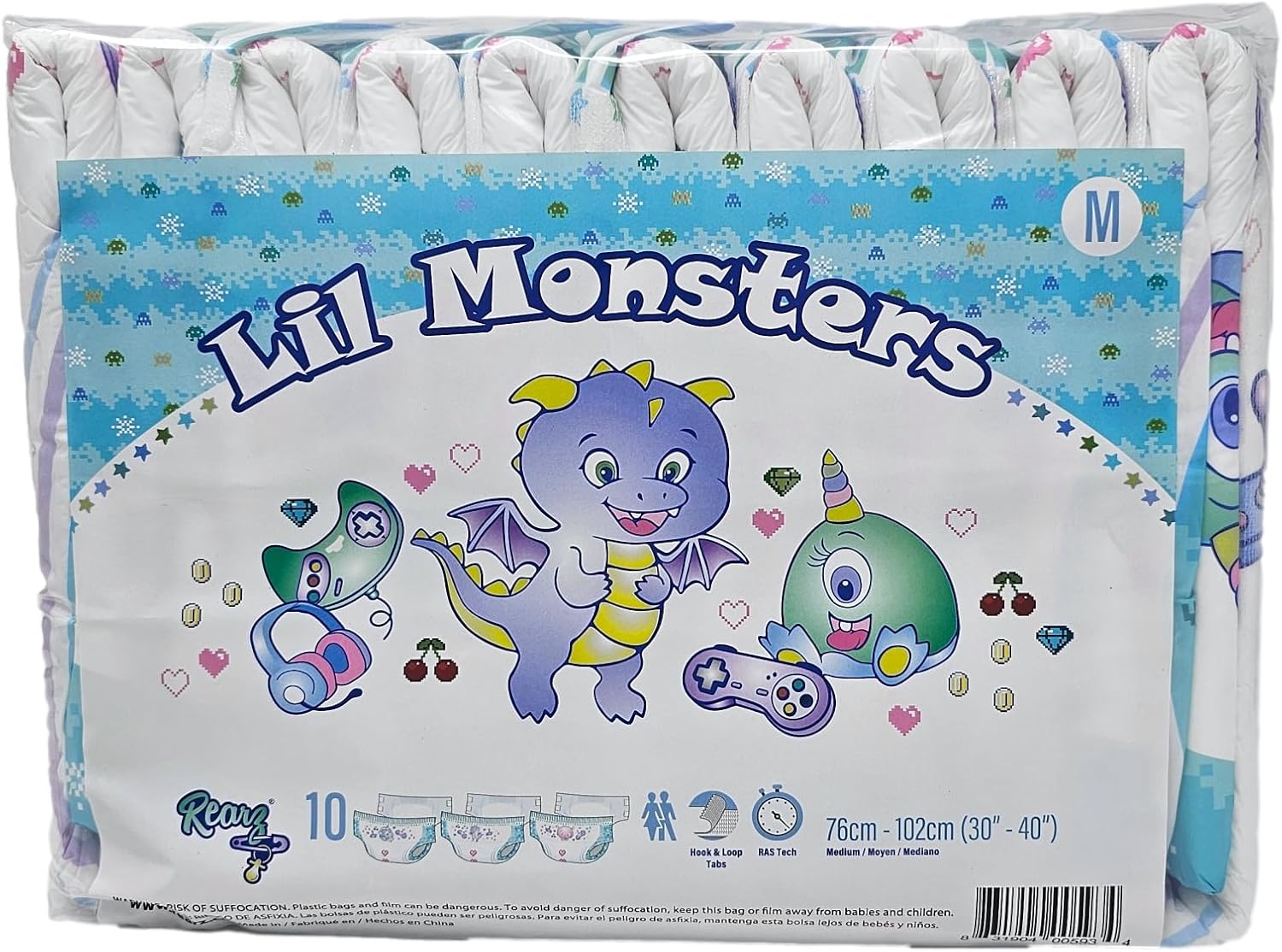 Rearz - Lil Monsters - 11,000ml Adult Diapers (10 Pack) (Medium)