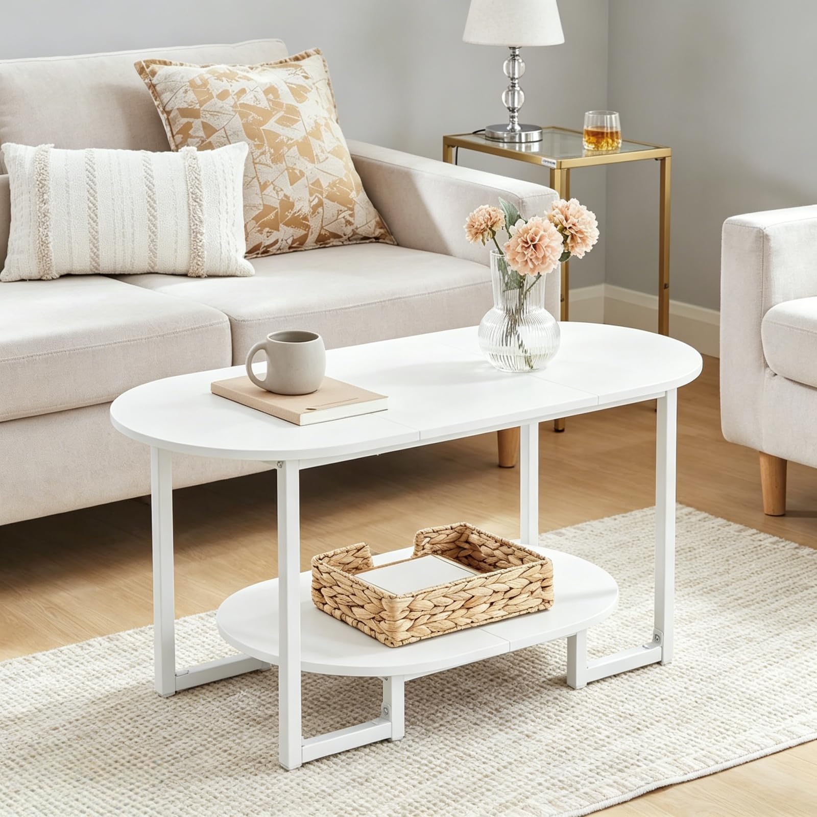 Oval Two-Tier Coffee Table with Storage