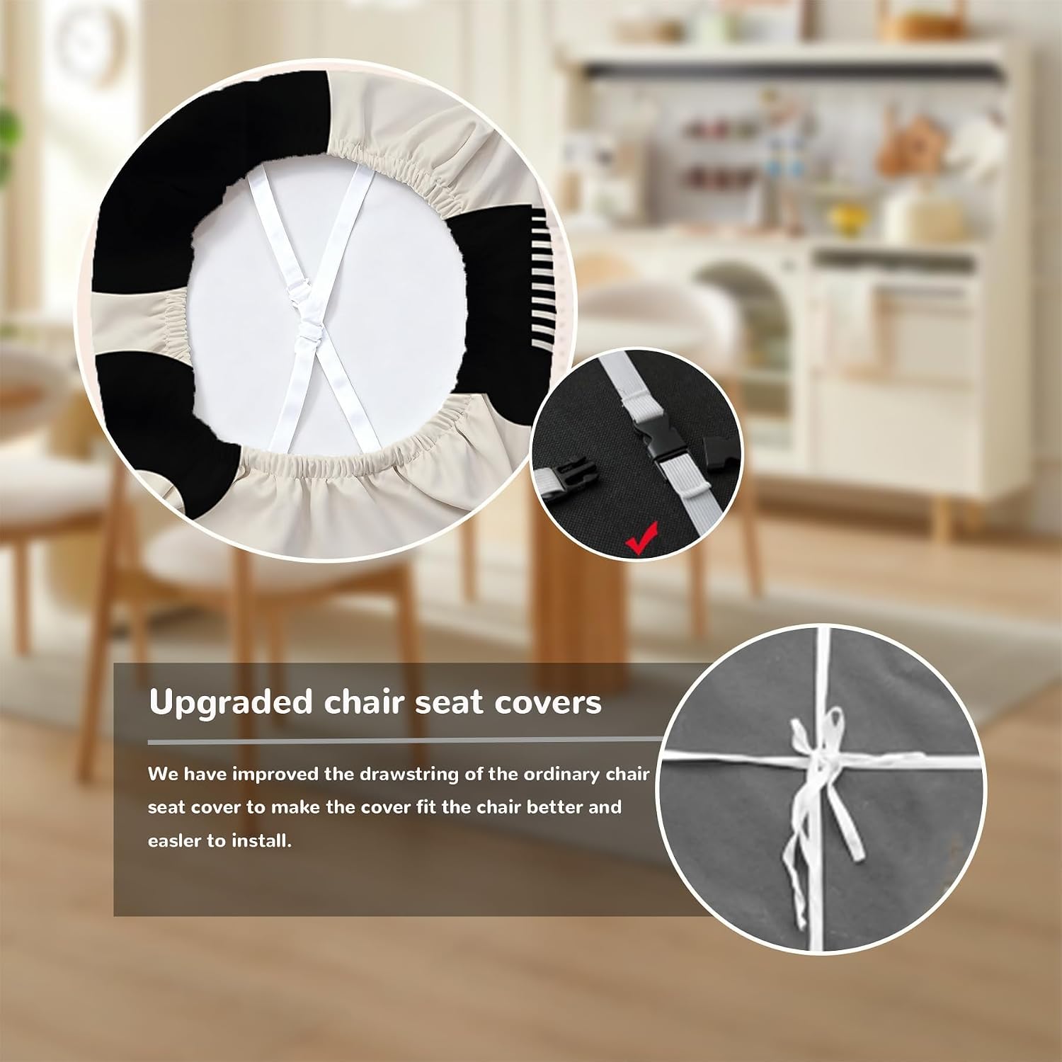 Chair Seat Covers - Stretch Printed Dining Room Chair Cover with Elastic Ties Removable Washable Dining Upholstered Chairs Protector (Semicircle, Pack of 4)