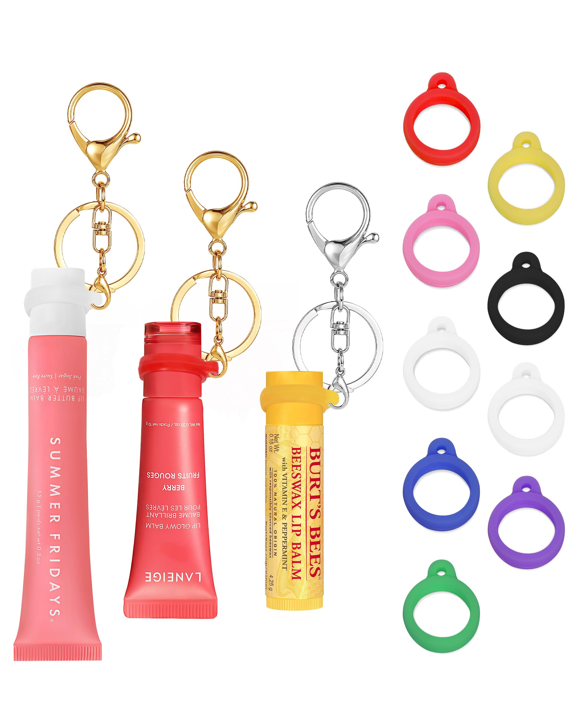 Popizard Lipstick Holder Key Chain - 3 Pack Keychain with 9 Rubber Rings, Purse Charms Keychain Wristlet Wallet Accessories