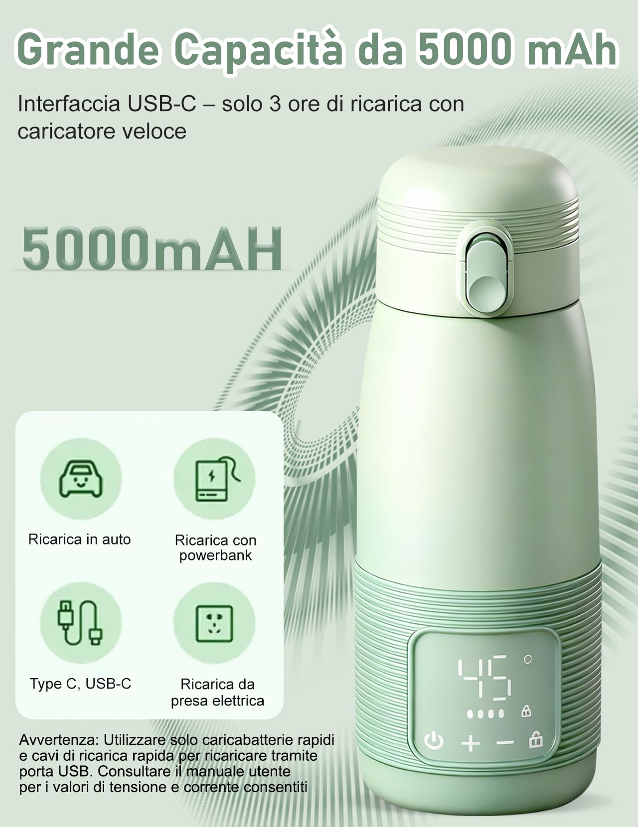 Scaldabiberon Portatile, Scaldabiberon da 500 ml per Bambini in Viaggio | Controllo Preciso Della Temperatura da 37 a 55 Gradi Regolabile per L'alimentazione Notturna in Viaggio