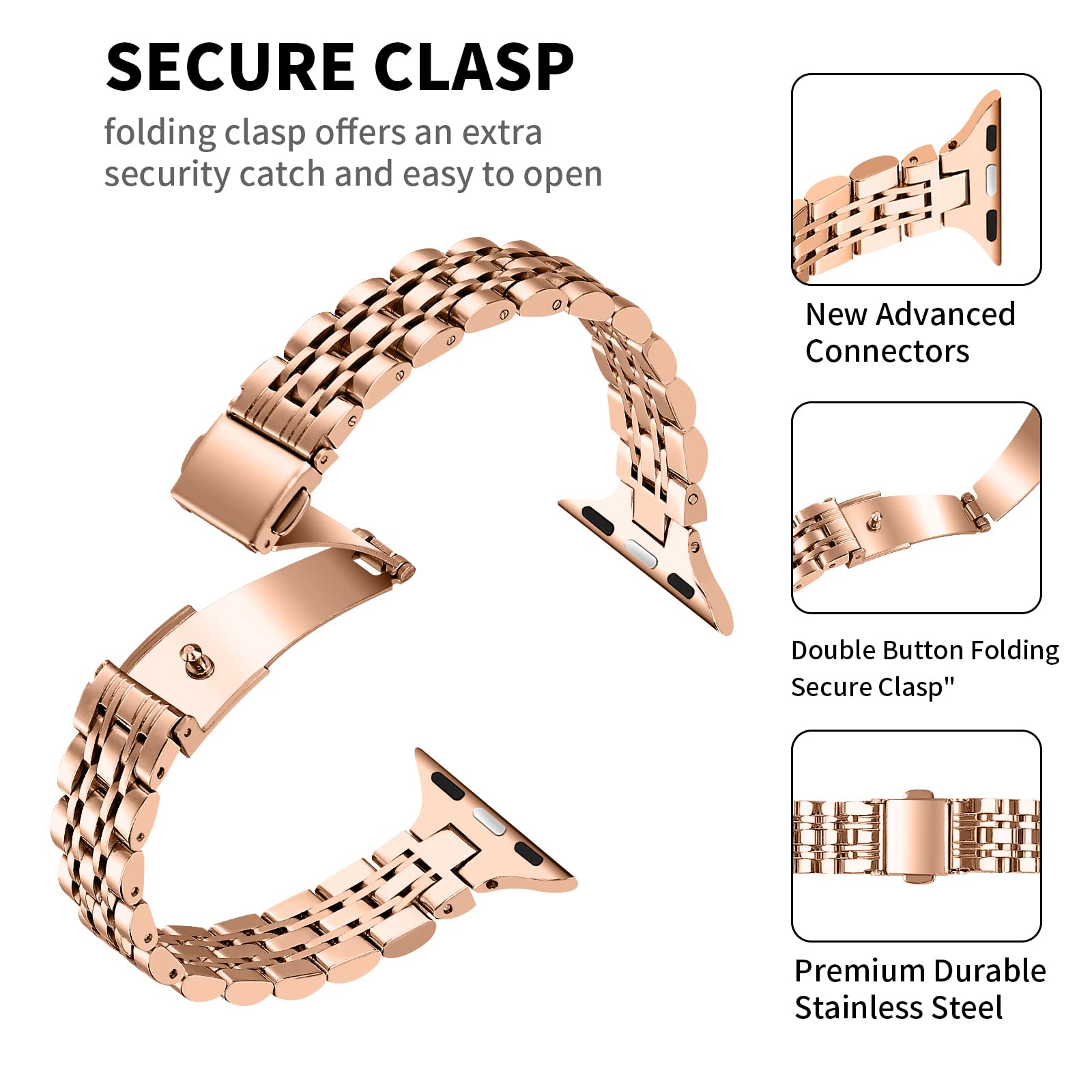 OULUCCI Compatible Apple Watch Bands For Women, Stainless Steel iWatch Band For Apple Watch Series 10 9 8 7 6 5 4 3 2 1 SE/SE2 (Copper Gold, 38MM 40MM 41MM 42MM-Series 10)