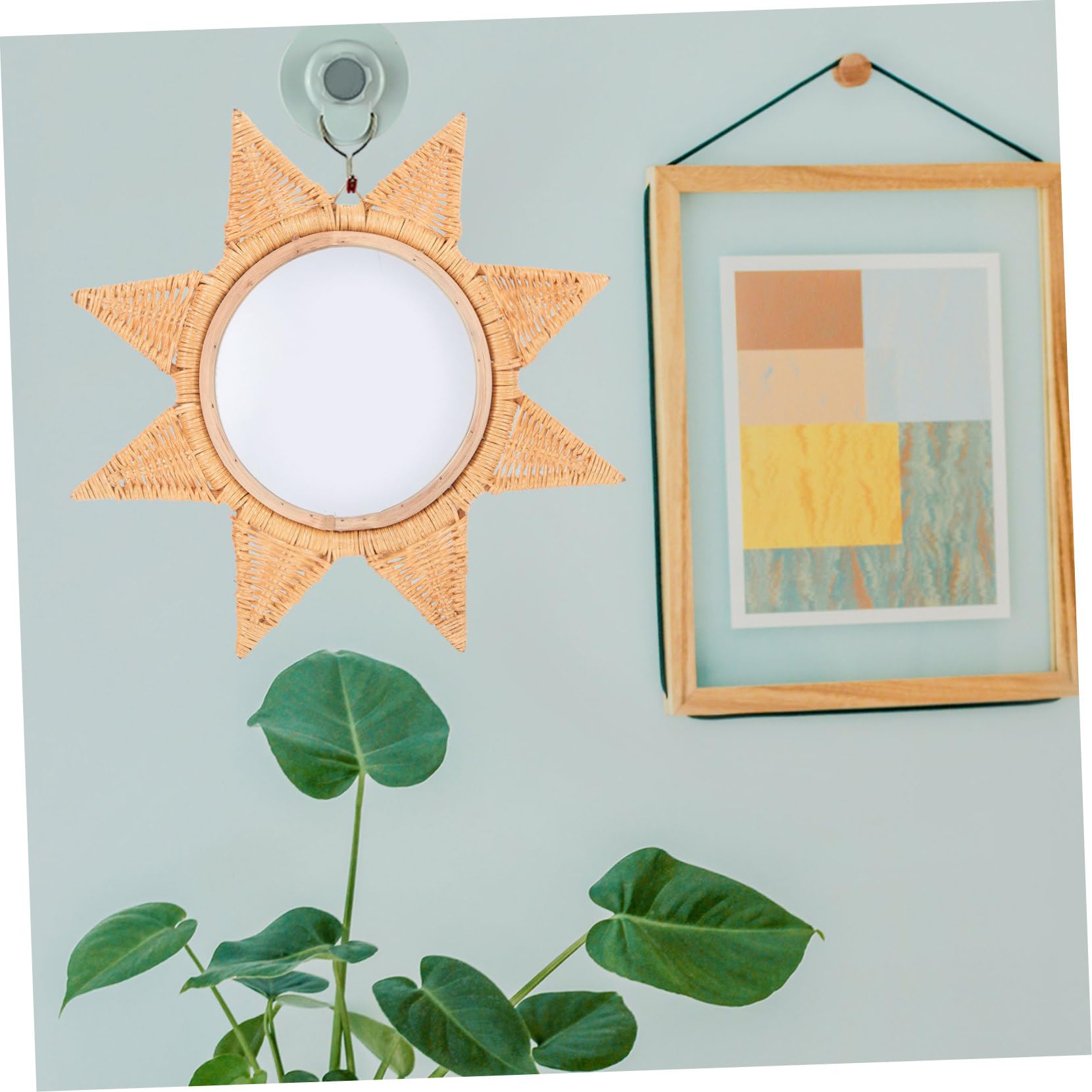 GALPADA Rattanspiegel für Wand Großer Dekorativer Kosmetikspiegel Badezimmerspiegel Schminkspiegel aus Rattan Wandspiegel-Ornament für Zuhause Studentenwohnheim Büro