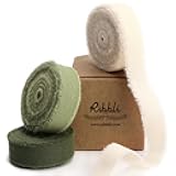 Ribbli 3 Rolls Green Ribbon 5/8 Inch x 18Yards Ivory Sage Moss Handmade Cotton Frayed Fringe Ribbons for Gift Wrapping Wedding Invites Bridal Bouquets Baby Shower DIY Crafts Home Decor
